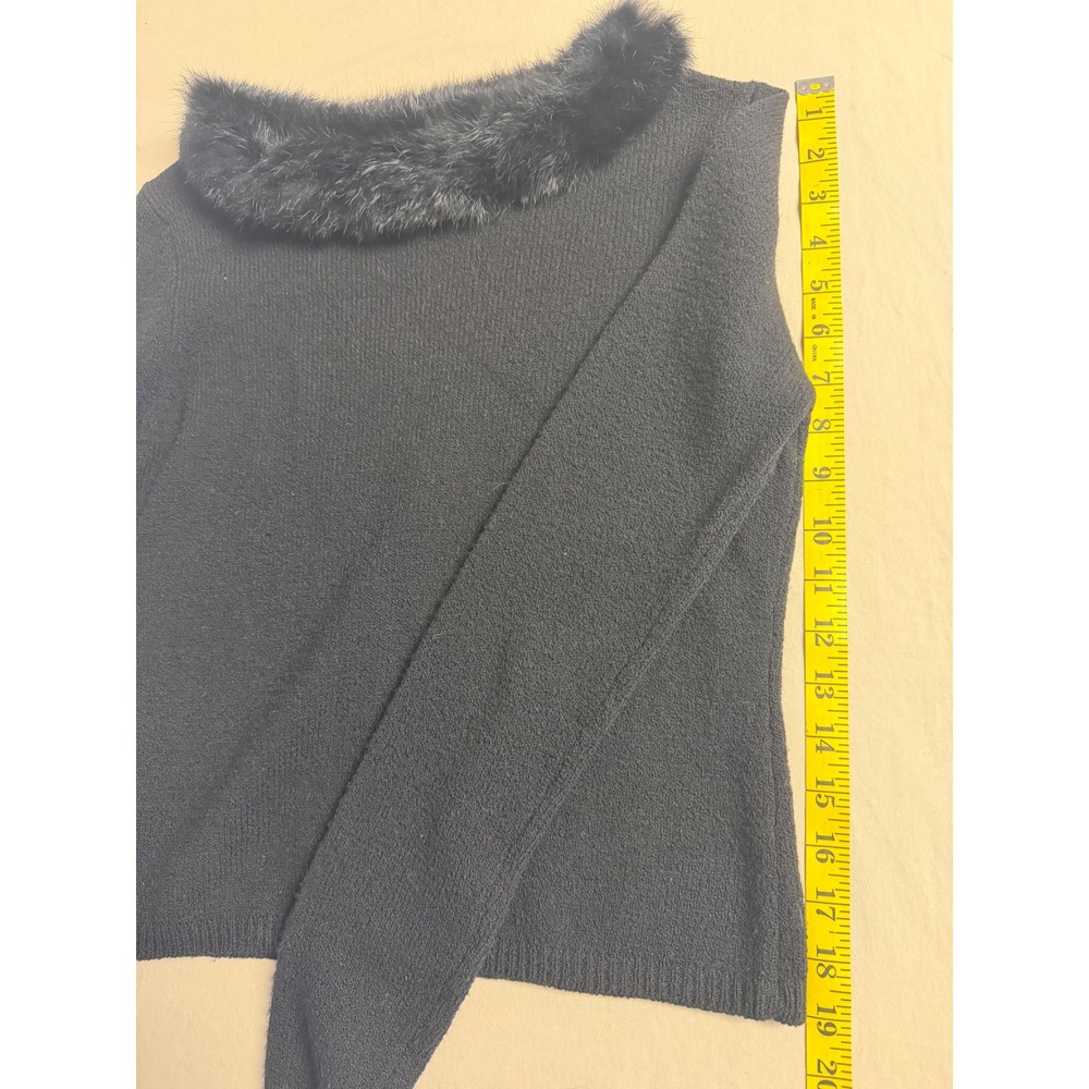 Harold's Black Merino‎ Wool Faux Fur Collar Sweater Women Small Vintage Style - Picture 3 of 4